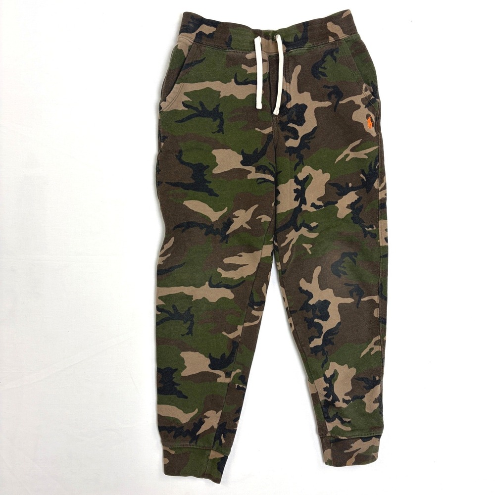 Polo Ralph Lauren Kids Camo Jogger Sweatpants Green Brown M 10-12 Pony Logo